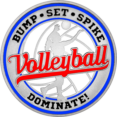 Red "Volleyball" with Royal Blue Outer Circular Borders